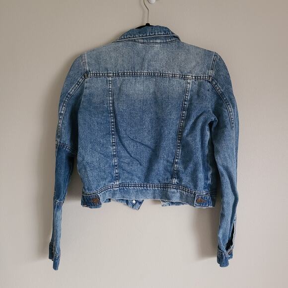 Free People Mixed Indigo Cropped Button Front Jean Jacket Size X-small - Picture 3 of 11